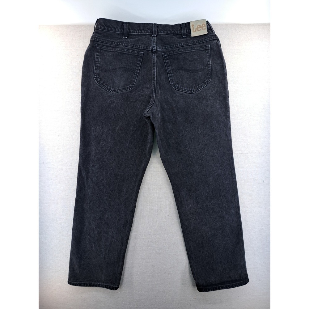 Vtg Lee Jeans Mens 38x30 Fits 35x29 Black Denim Made Mexico Leather Patch W35.5"